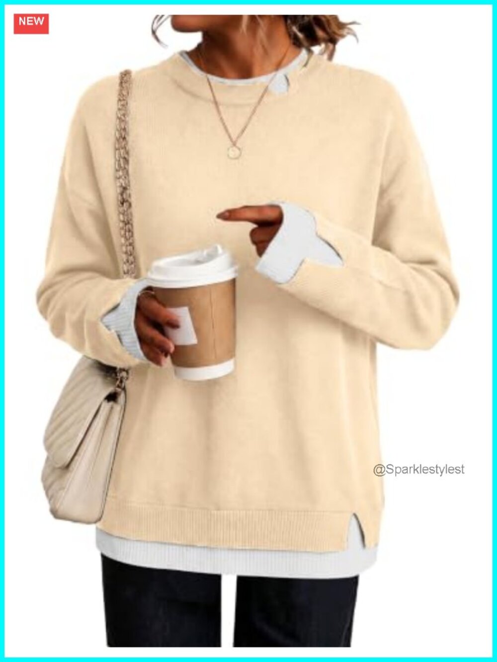Womens Cozy Faux Layered Crew Neck Sweater Long Sleeve Pullover